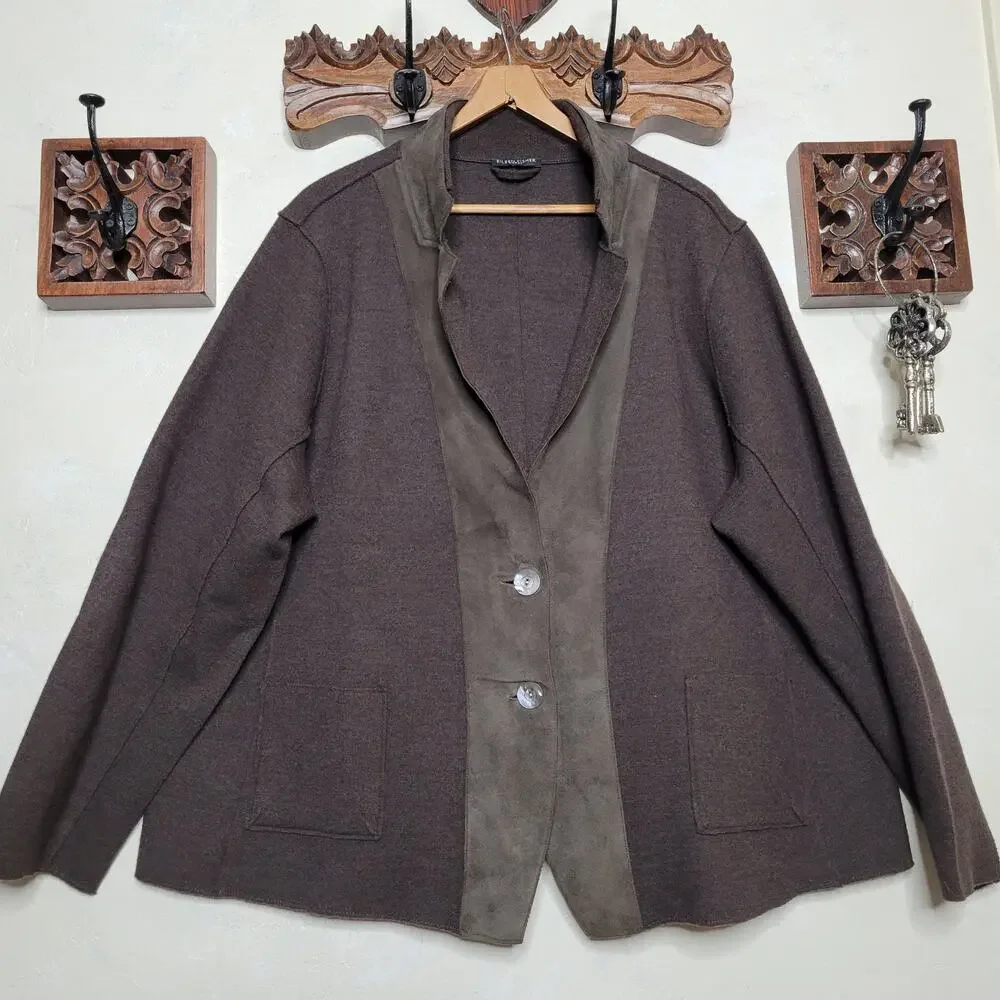 EILEEN FISHER Women Lamb Suede Merino Wool Felted Knit Blazer Jacket Shacket✨️2X